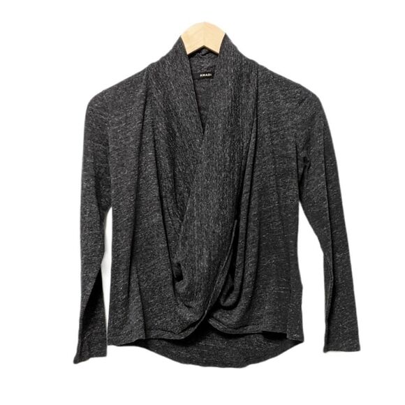 Anthropologie AMADI Gray Speckled Crossover Drape Front Top S - Picture 2 of 8